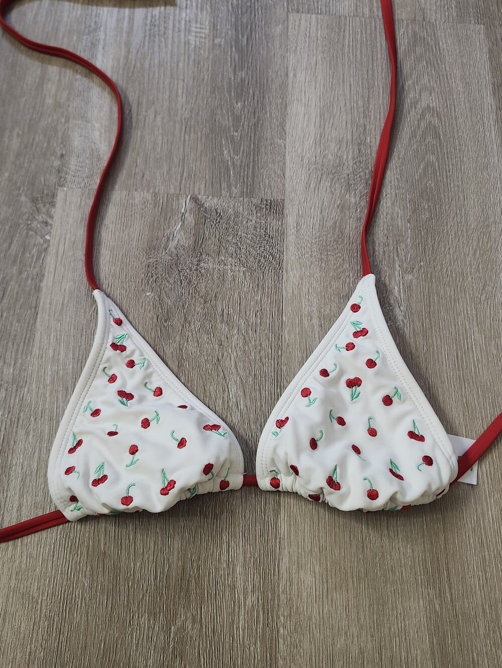 Target White Cherry Print Triangle Bikini Top with Red Straps
